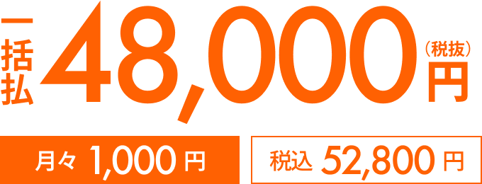 一括払 48,000円（税抜） 月々1,000円（税込） 税込 528,000円